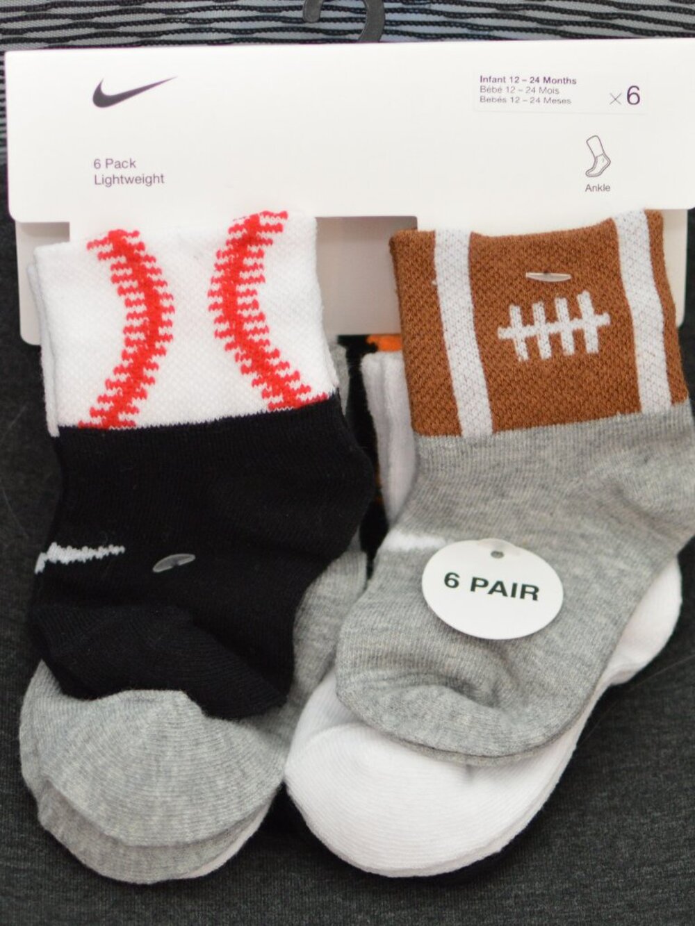 Nike 6 Pack Lightweight Size Infant 12-24 mos. (Sports Theme)